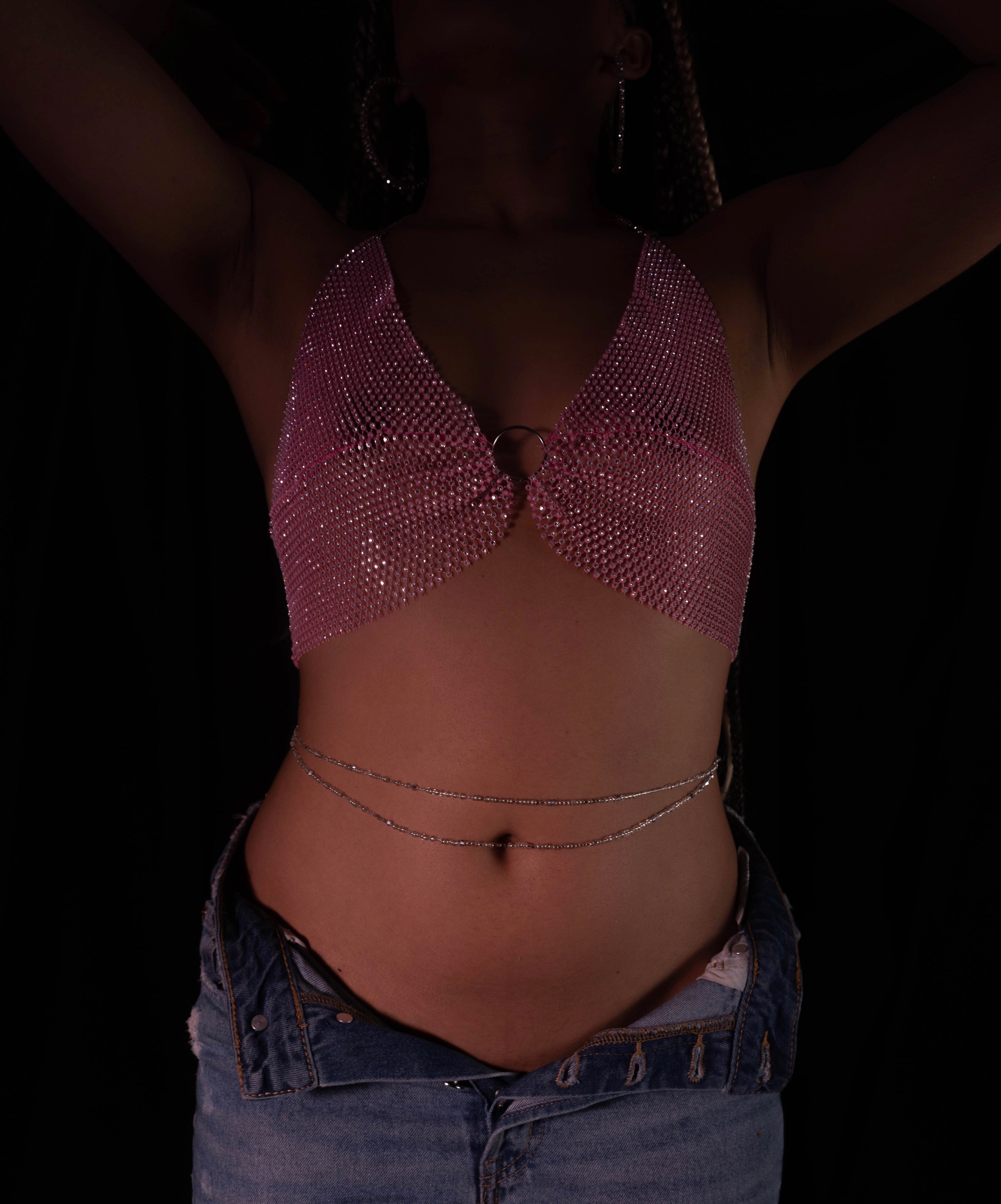 SPARKLY MESH TOP. (baby pink)